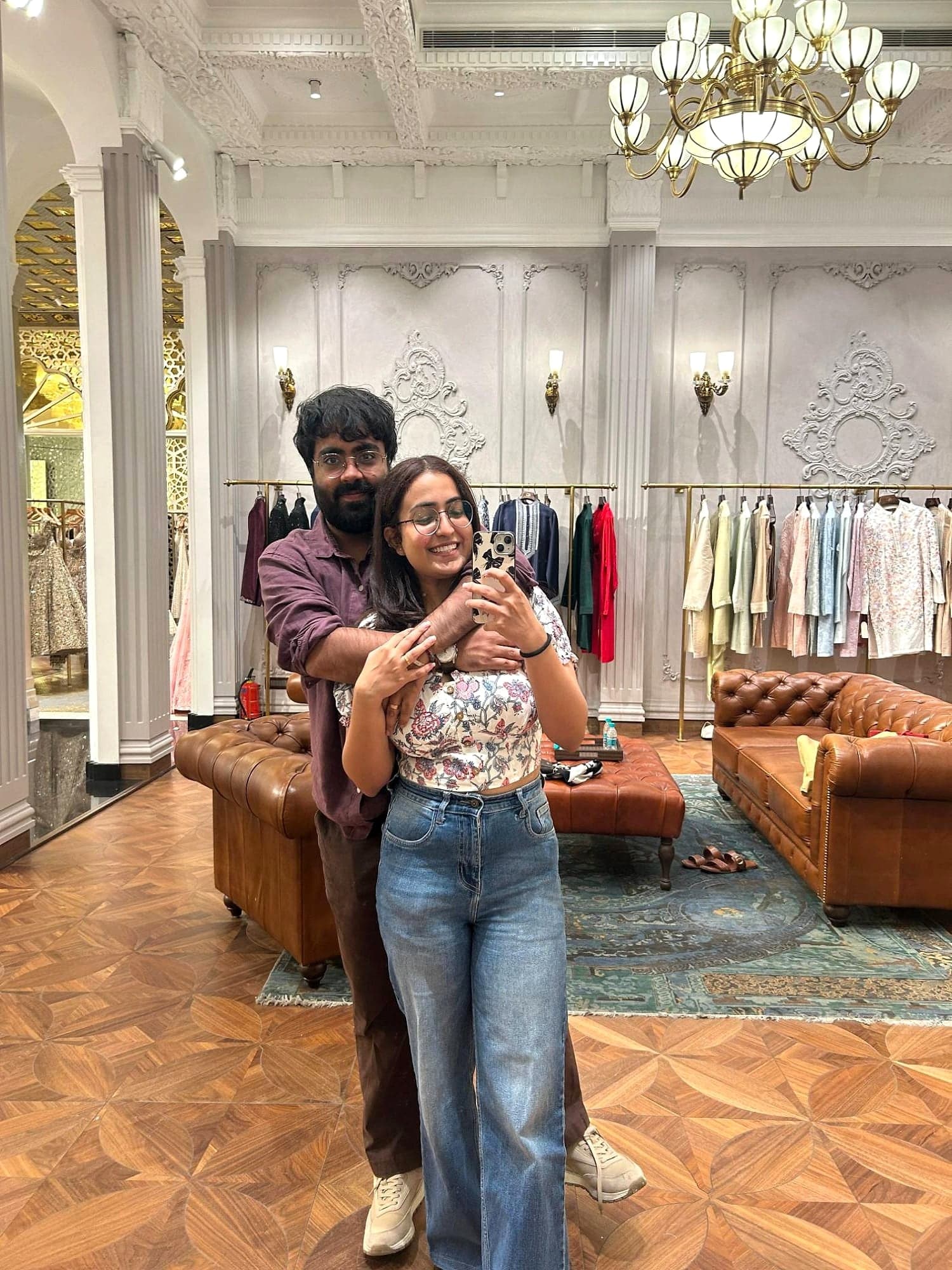 Mayank with Disha in a mirror selfie